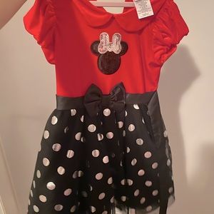 Girls Disney’s Minnie Mouse black and red velvet polka dot dress size 6